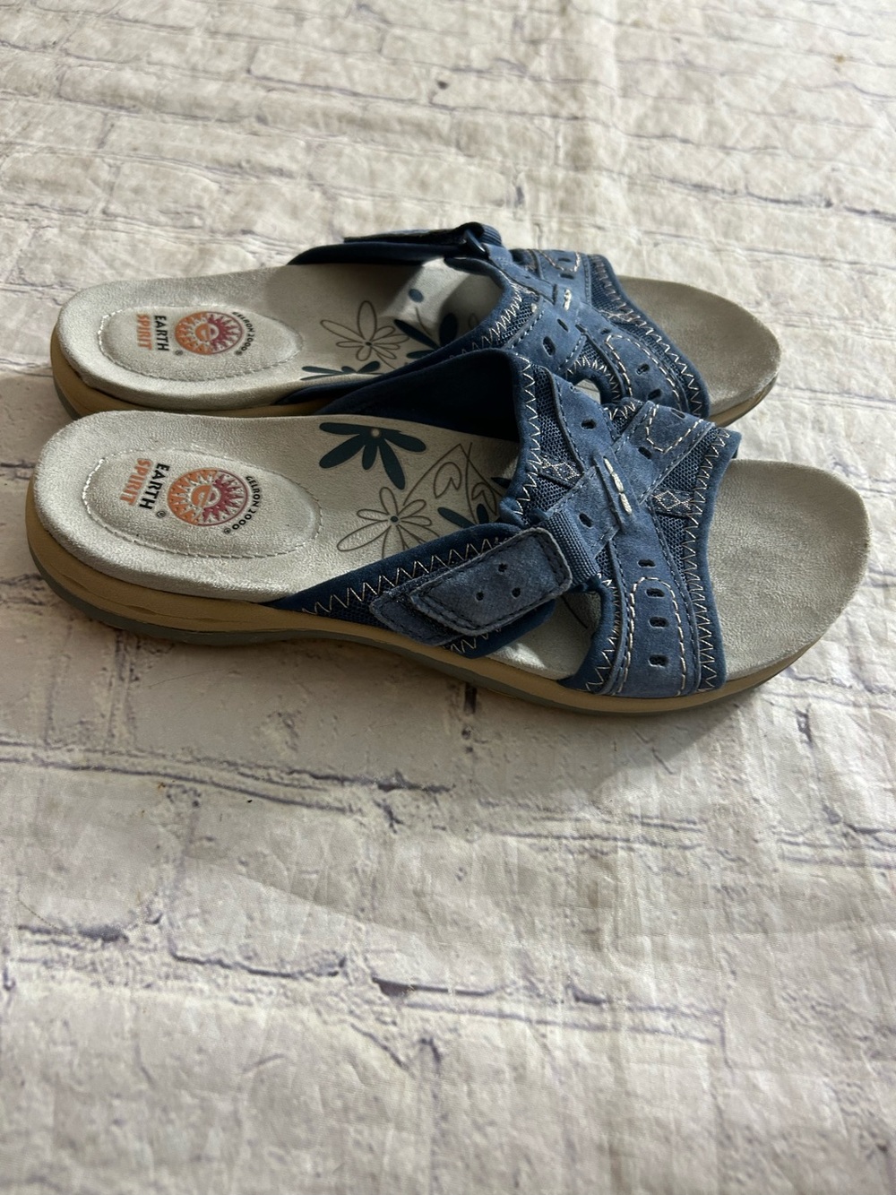 EARTH SPIRIT GELRON 2000 SLIDE SANDALS BLUE CRISSCROSS ADJUSTABLE STRAP  SIZE 9